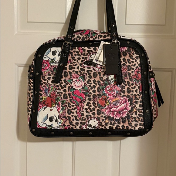 Ed Hardy Handbags - Ed Hardy Black and Pink Skull Floral Shoulder Bag